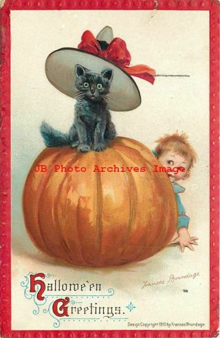 Halloween,  Gabriel No 120 - 2,  Frances Brundage,  Boy Sneaking Up On Black Cat,  Tear