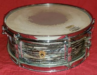 Vintage 1965 Ludwig Blue Oyster Pearl Snare Drum Keystone Badge