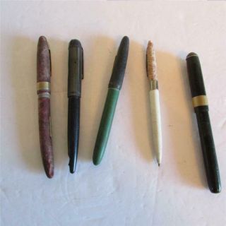 5 Vintage Ink Pens Fountain Ballpoint - Tucker Sharp,  Wearever,  Penman,  Eversharp