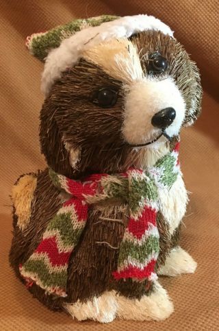 9 " Buri Bottle Brush Cute Christmas Dog With Hat And Scarf