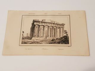 Cr50) The Parthenon Ancient Greece C.  1835 Engraving