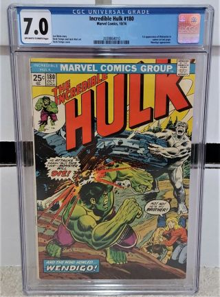 Incredible Hulk 180 (1974) Cgc 7.  0 - 1st (cameo) Appearance Of Wolverine Key