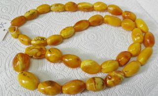 D1 Vintage Natural Baltic Butterscotch Eggyolk Amber Necklace Oval Beads 92.  1 G
