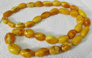 D1 Vintage Natural Baltic Butterscotch Eggyolk Amber Necklace Oval Beads 92.  1 g 2
