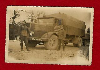 Ww2 Snapshot Of German Soldiers And A Truck With Graffiti,  3 1/2 By 2 1/2 Inches