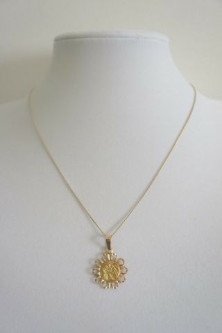 Vintage Religious 18k Gold Pendant Necklace With Baby Baptism Angel Must C