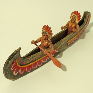 Vintage Celluloid & Composition Native Indian Chiefs On Canoe Toy Japan 1950 