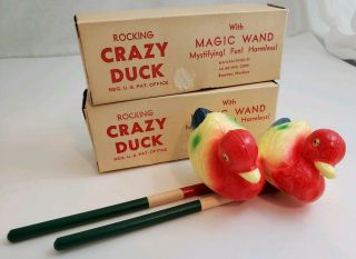 Set Of 2 Rocking Crazy Duck Bath Tub Toys W/ Magic Wand - Vintage Mib