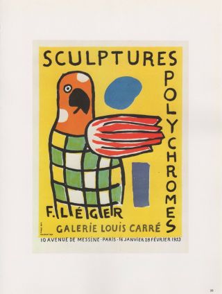 1989 Vintage " Fernand Leger Sculptures " Mourlot Mini Poster Color Art Lithograph