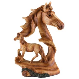 Horse Head Carved Wood Look Figurine Statue Resin 7.  5 " High