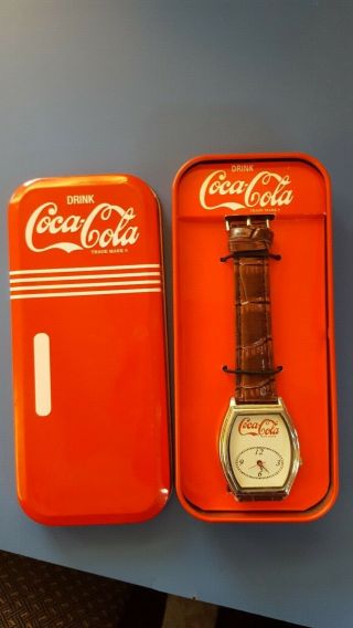 Coca Cola Watch Leather Band With Tin Analog