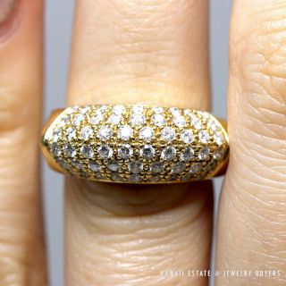 Vintage 0.  99ctw Natural Diamond Pave Curved 18k Yellow Gold Ring Size 6