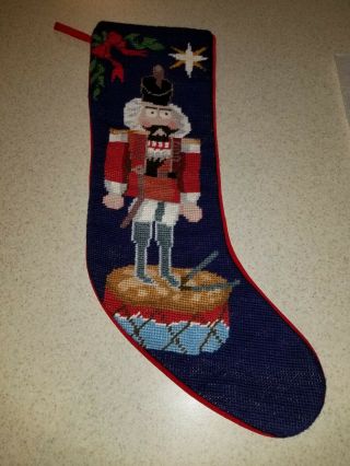 Vintage Needlepoint Christmas Stocking Toy Soldier 21 " Red