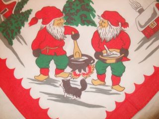 Retro Christmas Table Cloth Gnomes Winter Swedish Scandinavian Table Decor Scand