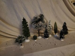 Lemax Christmas Village Trees.  Assorted Sizes.  10 Total