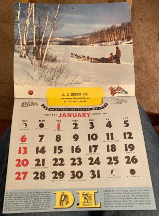 1952 Advertising Calendar A.  J.  Smith Co.  John Deere Sales & Service Little Falls