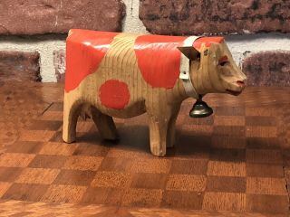 Very Old Folk Art Wood Carved Farm Animal Cow