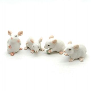4 White Rat Mouse Mice Ceramic Figurine Animal Statue Miniature - Cck007