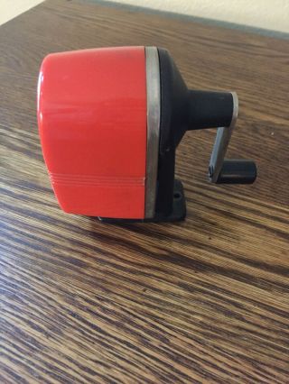 Vtg Pencil Sharpener Red Midget La Apsco Desk Metal Plastic Crank Calif Ill