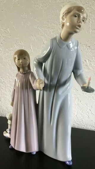 Nao Lladró " Boy With Candle And Girl With Doll Porcelain Figurine Handmade Spain