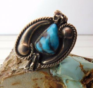 Vtg Old Pawn Zuni Lee & Mary Weebothee Sterling Silver Turquoise Nugget Ring