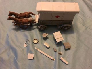 Marx Giant Blue & Gray Playset Recast Ambulance With Accessories