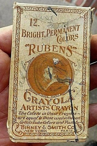 Antique Binney & Smith Crayola Rubens Crayons 12 C1906 Near Full Great Labels