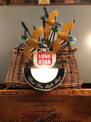 Vintage Lone Star Beer Duck Hunting Lighted Sign Display Mallard Drakes Cattails