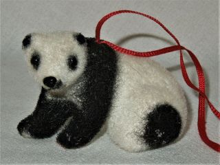 Vintage Kunstlerschutz Wagner Flocked Animal West Germany Ornament Panda Bear