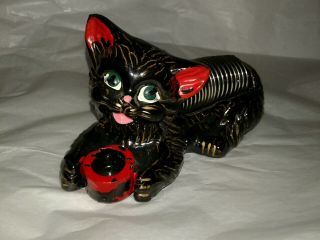 Vintage Black Cat Kitten Letter Pen Holder Japan