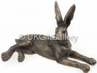 Laying Hare Sculpture Ornament In Bronze Finish Resin By Leonardo 17cm Boxed