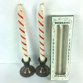 Vintage Candles Colonial Decorated Spiralite Red White Stripe Candy Cane 9.  5 In.