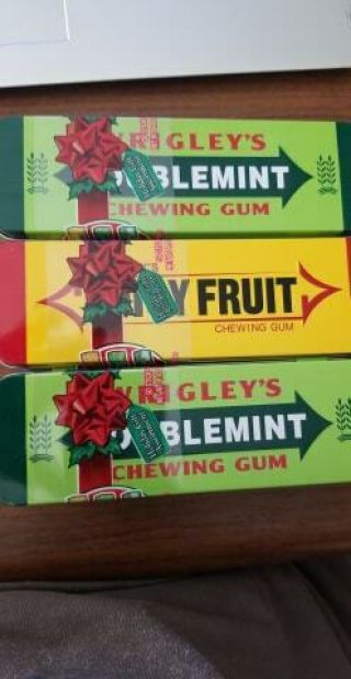 3 Giant Tin Hinged Wrigleys Gum Tins Juicy Fruit & Doublemint (b63)