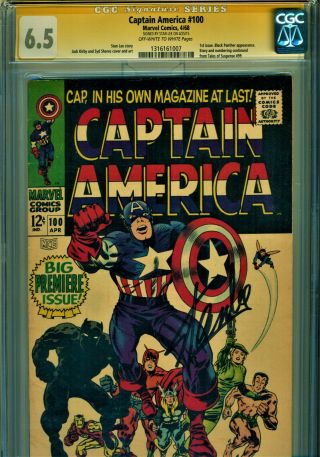 Captain America 100 Cgc 6.  5 Ss Signed Stan Lee Classic 1st Issue - Black Panther