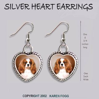 Cavalier King Charles Spaniel Fawn - Heart Earrings Ornate Tibetan Silver