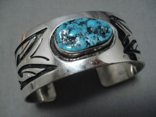Superlative Vintage Navajo Deep Blue Turquoise Sterling Silver Bracelet Old