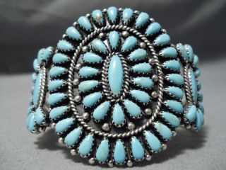 Incredible Vintage Navajo Turquoise Cluster Sterling Silver Bracelet