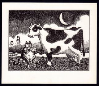 B Kliban Cats Hey Diddle Diddle Cat Fiddles To Cow Vintage Funny Cat Art Print