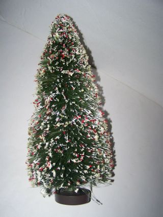 Vintage 17 " Tall Bottle Brush Christmas Tree Wood Base Snow Tipped Branches