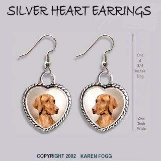 Vizsla Dog - Heart Earrings Ornate Tibetan Silver