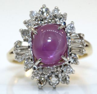 Lovely Vintage 14k Yellow Gold Ring With 4.  00 Ctw Star Ruby And Diamonds W13