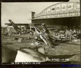 Org.  Photo: Bombed Luftwaffe Airfield W/ German & Vichy French Plane Wrecks