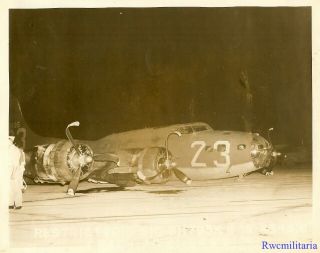 Org.  Photo: Nighttime View B - 17 Bomber Crashed On Airfield; 1943