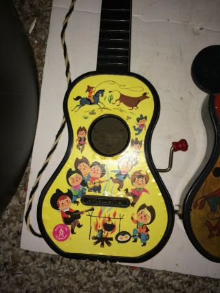 4 Vintage 1960s Guitar Toy,  Mattel,  Mickey Mouse Mousegetar,  Smurf,  Mother Goose 2