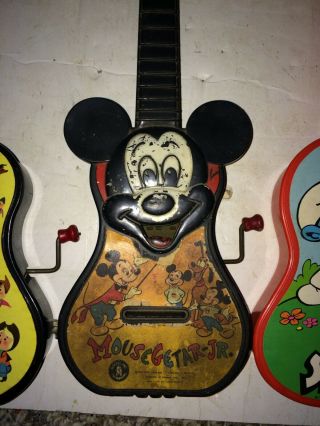 4 Vintage 1960s Guitar Toy,  Mattel,  Mickey Mouse Mousegetar,  Smurf,  Mother Goose 3