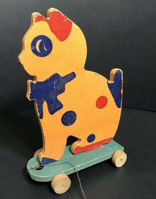Vintage 1930s or 40s? Wood CAT or KITTEN Pull Toy - Poll Parrot Shoes Premium? 3