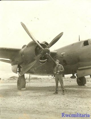 Org.  Photo: Us Airman Posed On Airfield By B - 26 Bomber