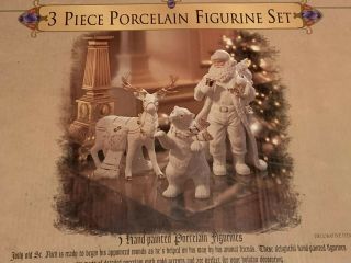 Grandeur Noel 3 Pc Porcelain Figurine Set Santa Reindeer Polar Bear Christmas 99