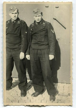 German Wwii Archive Photo: Two Panzertruppe Tankmen Soldiers