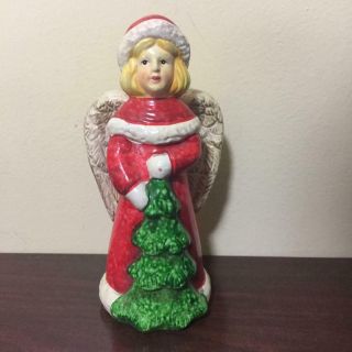 Vintage Napcoware ?napco Ceramic Christmas Angel Girl Figurine With Tree 6 " Tall
